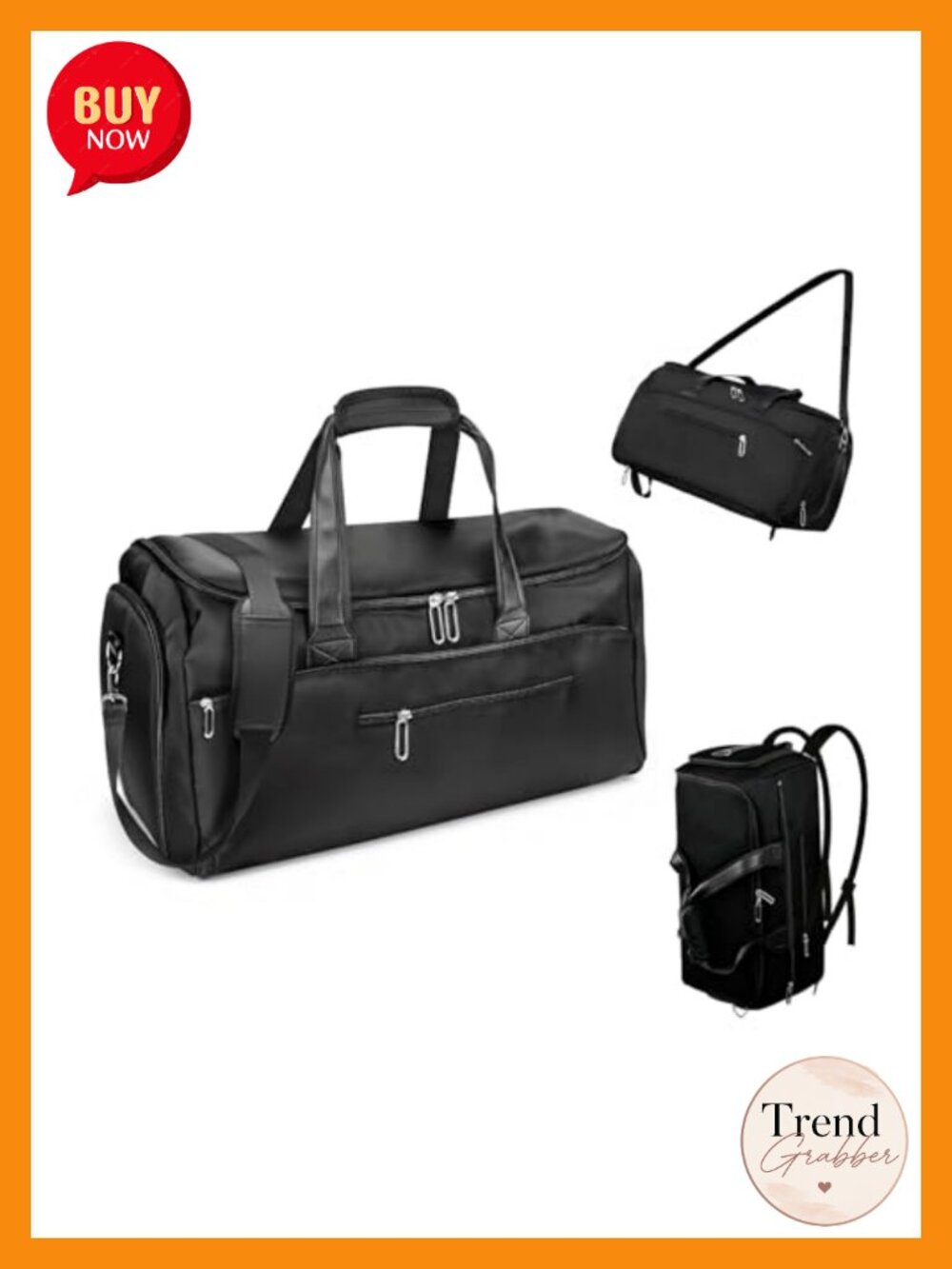 3-in-1 Nylon Garment Bag 60L Convertible Travel Duffle Carry On Suit Bag